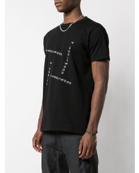 schwarzes und weißes bedrucktes T-Shirt mit einem Rundhalsausschnitt von N. Hoolywood
