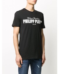 schwarzes und weißes bedrucktes T-Shirt mit einem Rundhalsausschnitt von Philipp Plein