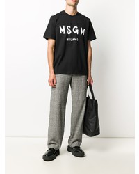 schwarzes und weißes bedrucktes T-Shirt mit einem Rundhalsausschnitt von MSGM