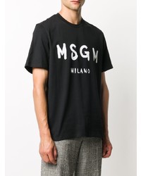 schwarzes und weißes bedrucktes T-Shirt mit einem Rundhalsausschnitt von MSGM