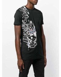 schwarzes und weißes bedrucktes T-Shirt mit einem Rundhalsausschnitt von Diesel Black Gold