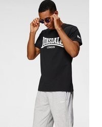 schwarzes und weißes bedrucktes T-Shirt mit einem Rundhalsausschnitt von Lonsdale
