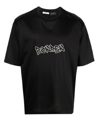 schwarzes und weißes bedrucktes T-Shirt mit einem Rundhalsausschnitt von Low Brand