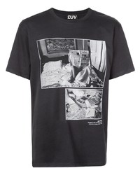 schwarzes und weißes bedrucktes T-Shirt mit einem Rundhalsausschnitt von Luv Collections