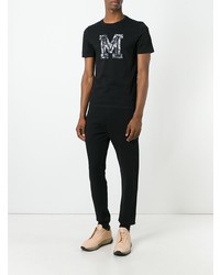 schwarzes und weißes bedrucktes T-Shirt mit einem Rundhalsausschnitt von Maison Margiela