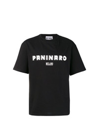 schwarzes und weißes bedrucktes T-Shirt mit einem Rundhalsausschnitt von M1992