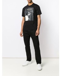 schwarzes und weißes bedrucktes T-Shirt mit einem Rundhalsausschnitt von Emporio Armani