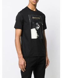 schwarzes und weißes bedrucktes T-Shirt mit einem Rundhalsausschnitt von Emporio Armani