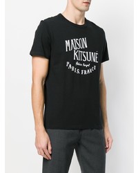 schwarzes und weißes bedrucktes T-Shirt mit einem Rundhalsausschnitt von MAISON KITSUNÉ