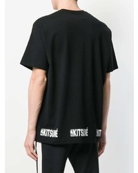 schwarzes und weißes bedrucktes T-Shirt mit einem Rundhalsausschnitt von MAISON KITSUNÉ