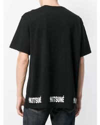 schwarzes und weißes bedrucktes T-Shirt mit einem Rundhalsausschnitt von MAISON KITSUNÉ