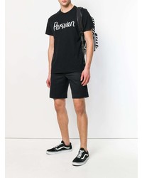 schwarzes und weißes bedrucktes T-Shirt mit einem Rundhalsausschnitt von MAISON KITSUNÉ