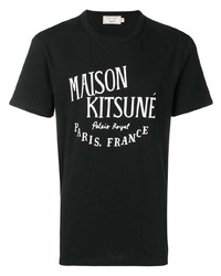 schwarzes und weißes bedrucktes T-Shirt mit einem Rundhalsausschnitt von MAISON KITSUNÉ