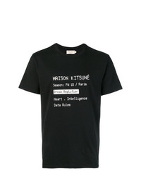 schwarzes und weißes bedrucktes T-Shirt mit einem Rundhalsausschnitt von MAISON KITSUNÉ