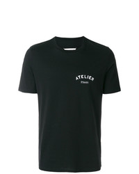 schwarzes und weißes bedrucktes T-Shirt mit einem Rundhalsausschnitt von Maison Margiela
