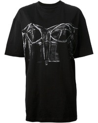 schwarzes und weißes bedrucktes T-Shirt mit einem Rundhalsausschnitt von Maison Martin Margiela