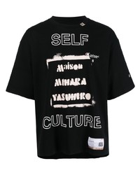 schwarzes und weißes bedrucktes T-Shirt mit einem Rundhalsausschnitt von Maison Mihara Yasuhiro