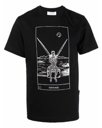 schwarzes und weißes bedrucktes T-Shirt mit einem Rundhalsausschnitt von Marine Serre