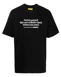 schwarzes und weißes bedrucktes T-Shirt mit einem Rundhalsausschnitt von MARKET