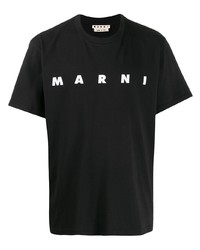 schwarzes und weißes bedrucktes T-Shirt mit einem Rundhalsausschnitt von Marni