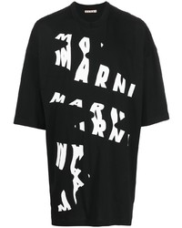 schwarzes und weißes bedrucktes T-Shirt mit einem Rundhalsausschnitt von Marni