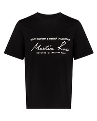 schwarzes und weißes bedrucktes T-Shirt mit einem Rundhalsausschnitt von Martine Rose