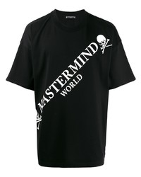 schwarzes und weißes bedrucktes T-Shirt mit einem Rundhalsausschnitt von Mastermind Japan