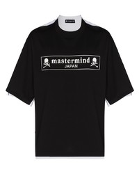 schwarzes und weißes bedrucktes T-Shirt mit einem Rundhalsausschnitt von Mastermind Japan