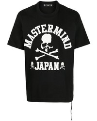 schwarzes und weißes bedrucktes T-Shirt mit einem Rundhalsausschnitt von Mastermind Japan