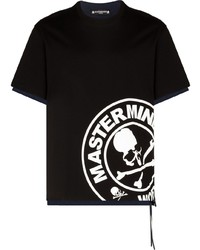 schwarzes und weißes bedrucktes T-Shirt mit einem Rundhalsausschnitt von Mastermind Japan