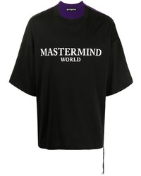 schwarzes und weißes bedrucktes T-Shirt mit einem Rundhalsausschnitt von Mastermind World