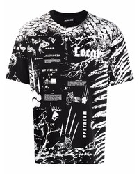schwarzes und weißes bedrucktes T-Shirt mit einem Rundhalsausschnitt von Mauna Kea