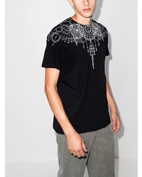 schwarzes und weißes bedrucktes T-Shirt mit einem Rundhalsausschnitt von Marcelo Burlon County of Milan