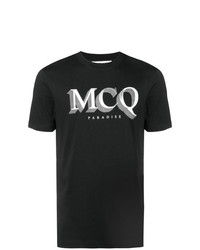 schwarzes und weißes bedrucktes T-Shirt mit einem Rundhalsausschnitt von McQ Alexander McQueen