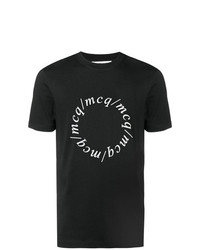 schwarzes und weißes bedrucktes T-Shirt mit einem Rundhalsausschnitt von McQ Alexander McQueen