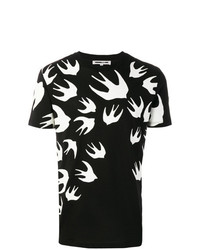 schwarzes und weißes bedrucktes T-Shirt mit einem Rundhalsausschnitt von McQ Alexander McQueen