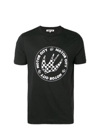 schwarzes und weißes bedrucktes T-Shirt mit einem Rundhalsausschnitt von McQ Alexander McQueen