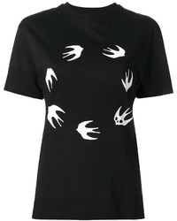schwarzes und weißes bedrucktes T-Shirt mit einem Rundhalsausschnitt von MCQ