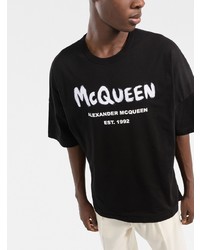 schwarzes und weißes bedrucktes T-Shirt mit einem Rundhalsausschnitt von Alexander McQueen