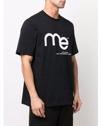 schwarzes und weißes bedrucktes T-Shirt mit einem Rundhalsausschnitt von Oamc