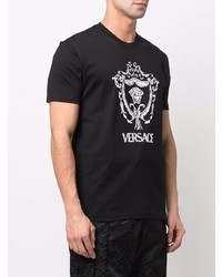 schwarzes und weißes bedrucktes T-Shirt mit einem Rundhalsausschnitt von Versace