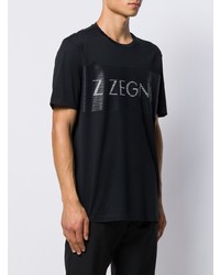 schwarzes und weißes bedrucktes T-Shirt mit einem Rundhalsausschnitt von Z Zegna