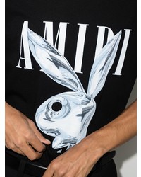 schwarzes und weißes bedrucktes T-Shirt mit einem Rundhalsausschnitt von Amiri