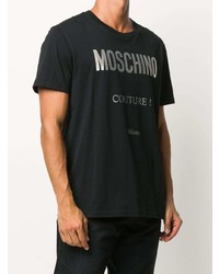 schwarzes und weißes bedrucktes T-Shirt mit einem Rundhalsausschnitt von Moschino