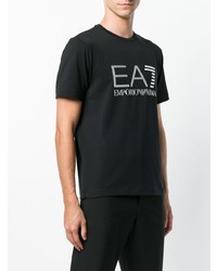 schwarzes und weißes bedrucktes T-Shirt mit einem Rundhalsausschnitt von Ea7 Emporio Armani