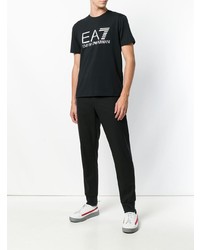 schwarzes und weißes bedrucktes T-Shirt mit einem Rundhalsausschnitt von Ea7 Emporio Armani