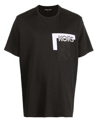 schwarzes und weißes bedrucktes T-Shirt mit einem Rundhalsausschnitt von Michael Kors