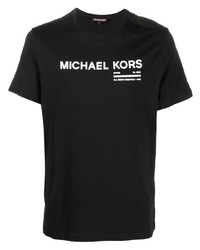 schwarzes und weißes bedrucktes T-Shirt mit einem Rundhalsausschnitt von Michael Kors