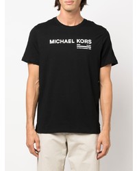 schwarzes und weißes bedrucktes T-Shirt mit einem Rundhalsausschnitt von Michael Kors