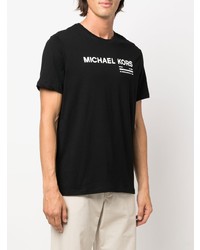 schwarzes und weißes bedrucktes T-Shirt mit einem Rundhalsausschnitt von Michael Kors